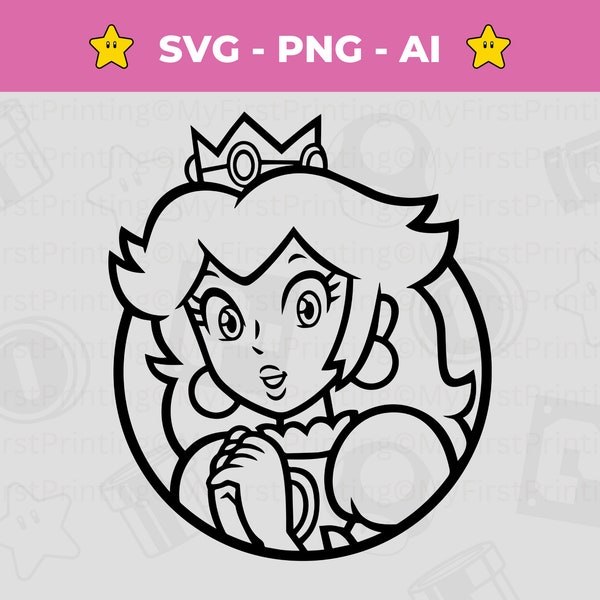 Princess Peach SVG outline - Super Mario PNG - Mario Game - Vinyl Design, Cut file Instant Download for Silhouette, Cricut & Crafting