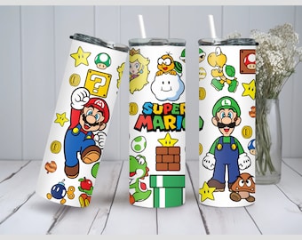 Envoltorio para vaso térmico de Super Mario Bros: 20 oz, delgado y recto (descarga digital PNG)