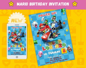 Super Mario Kart Birthday Invitation: Personalized Kid Invite (PDF, PNG)