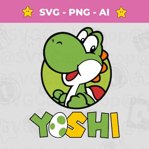 Digital Yoshi SVG PNG, Super Mario Cricut Vektordateien, Yoshi Dinosaurier Clipart Banner, druckbare Mario svg, Instant Download