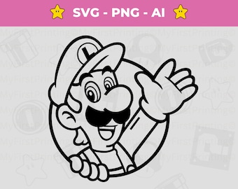 Luigi Outline SVG - Perfect for Creative Crafts - Super Mario PNG - Mario Game - Cut file Instant Download for Silhouette, Cricut & Crafting