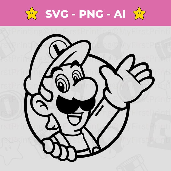 Luigi Outline SVG - Perfect for Creative Crafts - Super Mario PNG - Mario Game - Cut file Instant Download for Silhouette, Cricut & Crafting