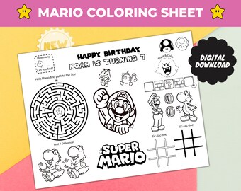 Super Mario Party Coloring Activity Sheet Placemat - Kids Birthday ...