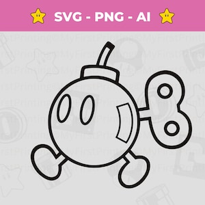 Super Mario-svg, Bob-omb-overzicht SVG-bestand knippen, Mario Bomb, overzicht SVG voor Cricut & Silhouette, Mario Game, directe download