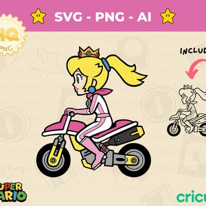 Princess Peach Kart SVG, Super Mario Cricut Cut File, Printable Digital, Layered Princess Peach Motorrad, Mario Brüder svg, Silhouette