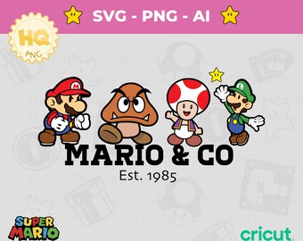 Super Mario Bros SVG: Cricut, plik do wycinania sylwetki, PNG (pobieranie cyfrowe)