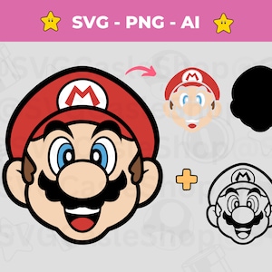 Digitales Super Mario Gesicht SVG, Mario Kopf Vektor geschnitten Datei, Mario Brüder svg png, sofortiger Download