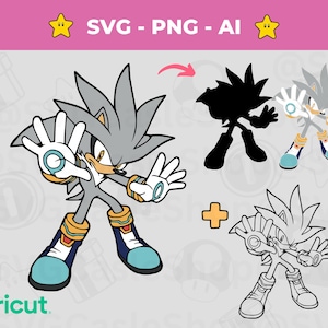 シルバー・ザ・ヘッジホッグ レイヤード SVG PNG - ソニックにインスパイアされた傑作を制作 - ソニックゲームカットファイル、シルエット、クリカット、インスタントダウンロード