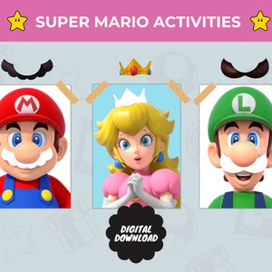 Digitales Mario Aktivitäten Paket für Kinder - Printable Pin den Schnurrbart auf Mario Spiel - Mario Bros Spiel für Geburtstagsparty - Sofort Download