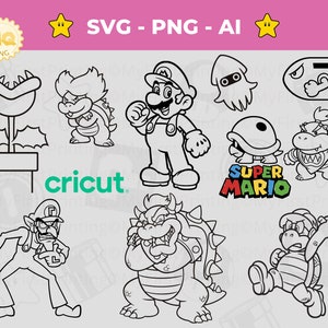 Super Mario SVG-Pack mit 10 Konturen Sofort-Download für Nintendo-Fans - Mario Brothers svg png - Super Mario Shirts png