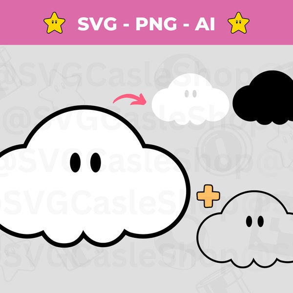 Digital Mario Cloud Vector Cut File SVG PNG - Super Mario Bros SVG - Printable Cloud svg Outline - Cricut - Mario Game - Instant Download