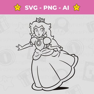 Digitale Prinzessin Peach SVG, Super Mario SVG Vektor schneiden Datei, Prinzessin Peach Clipart, Cricut, Silhouette, Vinyl-Design, Instant Download