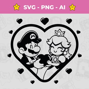 Digitale Mario SVG, Princess Peach SVG-logo, Princess Vector Cut-bestand SVG, afdrukbare Mario png, Cricut, silhouet, Instant Download
