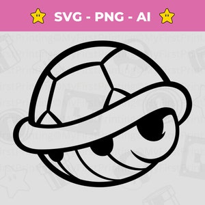 Super Mario Shell SVG Cut File PNG - Koopa Turtle Shell z Mario - Kontur svg dla Cricut i Silhouette - Natychmiastowe pobranie