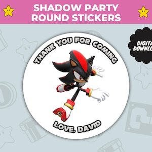 Pegatinas redondas de agradecimiento de cumpleaños personalizadas de Shadow / Etiquetas de recuerdo de fiesta de Sonic the Hedgehog / Etiquetas personalizadas para bolsas de fiesta / Archivo digital