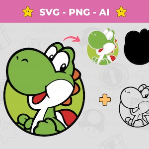 Yoshi SVG PNG Vektor Sofortiger Download Geschichtete Dateien | Mario Spiel | Für Silhouette & Cricut | Mario Brüder svg