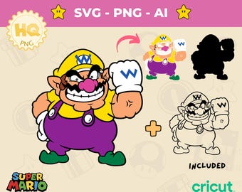 Wario Vector Cut File: Super Mario SVG PNG AI Pack (Digital Download)