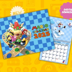 Digitaler 2025 Super Mario Bros Wandkalender - Nintendo Gamer Geschenk - Mario und seine Freunde Jahresplaner - Mushroom Kingdom - Videospiel Dekor