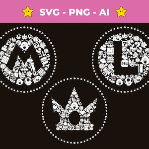 Mario SVG Logo Pack zum Basteln - Super Mario Bros Charakter SVG für Cricut und Silhouette - Instant Download