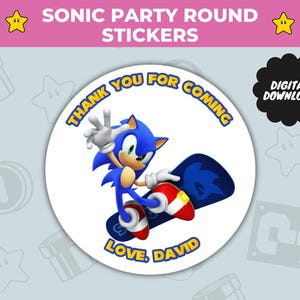 Adesivi rotondi personalizzati di ringraziamento per il compleanno di Sonic/Etichette per bomboniere/Etichette personalizzate per sacchetti per feste/File digitale