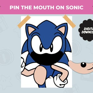Printable Pin the Mouth on Sonic Game for Kids - Interactive Party Fun - Sonic the Hedgehog Game For Birthday Party - Instant Download