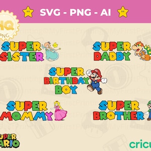 Super Mario Geburtstag SVG-Bundle - Familie passende Shirts - Partydekoration - digital druckbares Design
