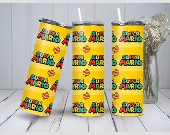 Vaso de Super Mario PNG: Sublimación de videojuegos, delgado y recto, 20 oz (descarga digital)