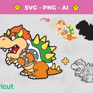 Bowser SVG, Retro Mario Charakter Vektor Schnittdatei - Super Mario Brothers svg - Mario Spiel - Instant Download