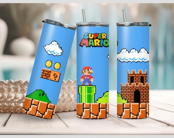 Diseño retro para vaso de Mario: Diseño de juego pixelado (descarga digital PNG)