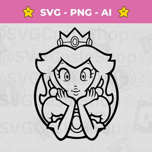 Prinzessin Peach SVG - Mario Schnittdatei - Mario svg - Super Mario Charakter Design - Vektor für Cricut - Sofortiger Download