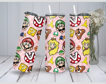 Super Mario Tumbler Wrap: Principessa Peach, Luigi PNG (download digitale)