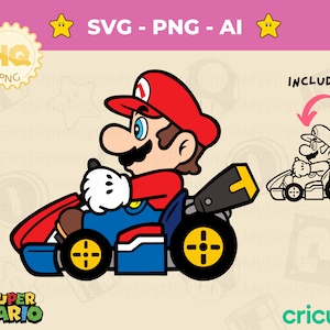Super Mario Kart SVG, fichier de coupe Cricut Mario Bros, numérique imprimable, fichiers couches, jeu Mario, Mario Brothers svg