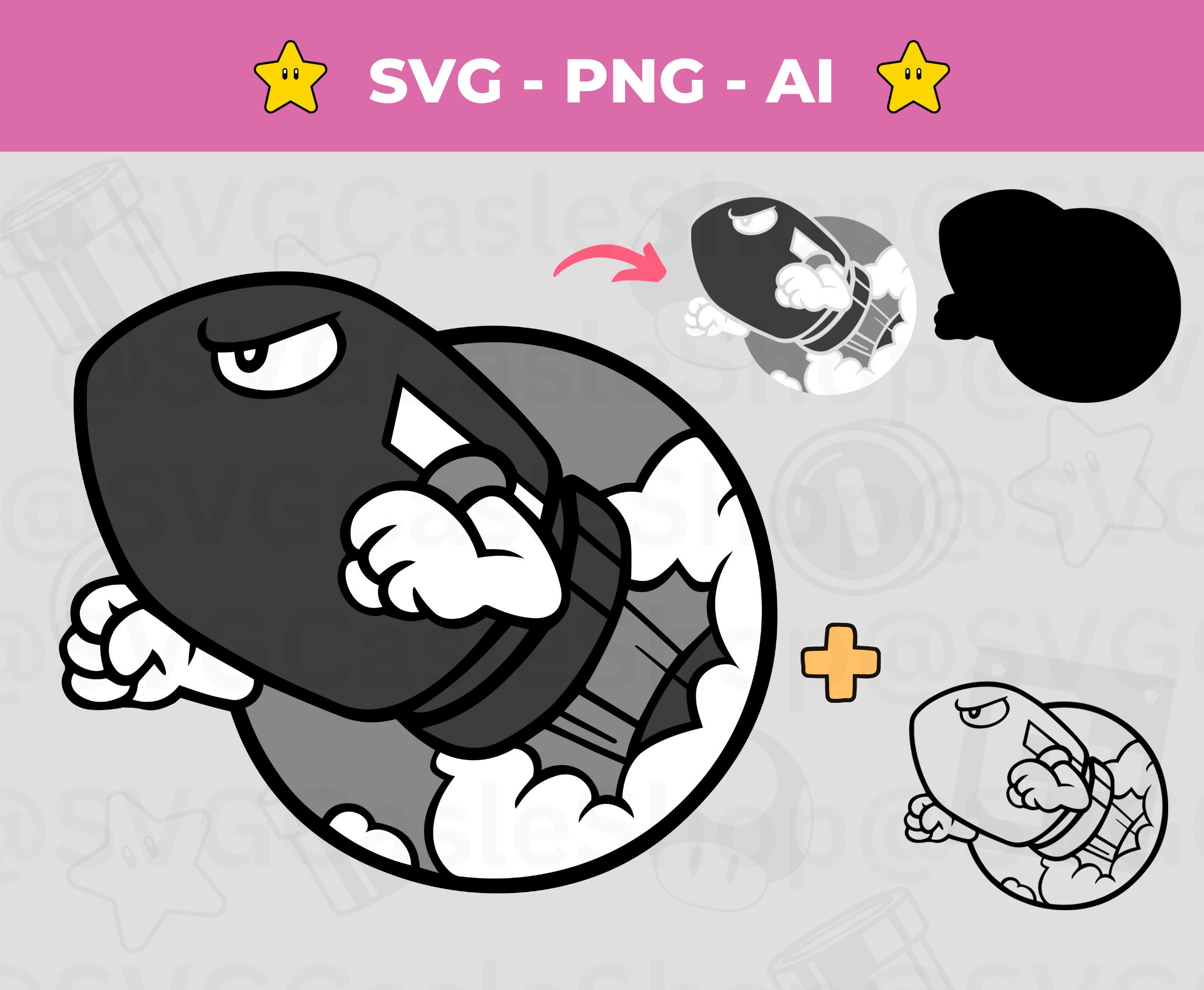 Mario Bullet Vector Bullet Bill SVG, Super Mario SVG, Bullet Bill Png, Mario Rocket Digital ...