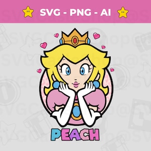 Princess Peach SVG, Super Mario SVG, PNG Sublimacja Niestandardowy projekt winylu, plik Cricut Cut, natychmiastowe pobieranie