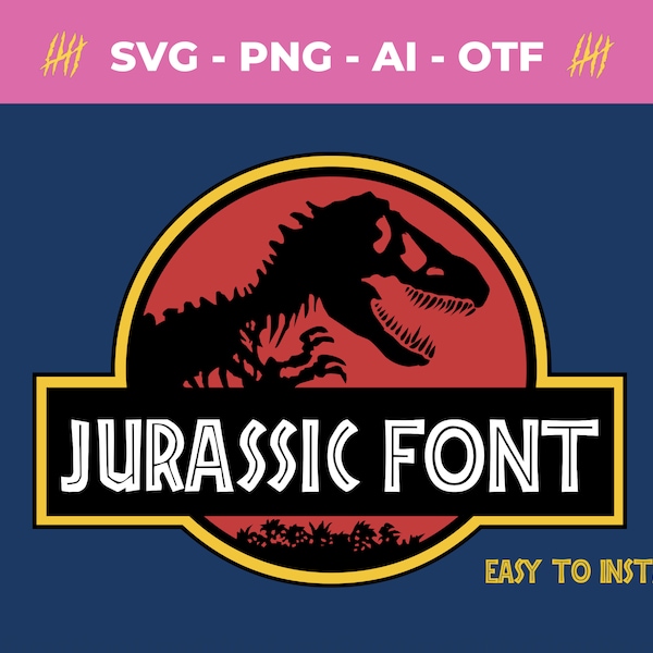 Jurassic Park Font TTF Install Dinosaur Alphabet Letters and Numbers Svg Png Clipart, Vector, Cricut Cut File