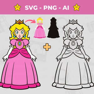 Princess Peach Crown SVG, Super Mario SVG, gelaagd bestand voor Cricut & snijmachines, Instant Download