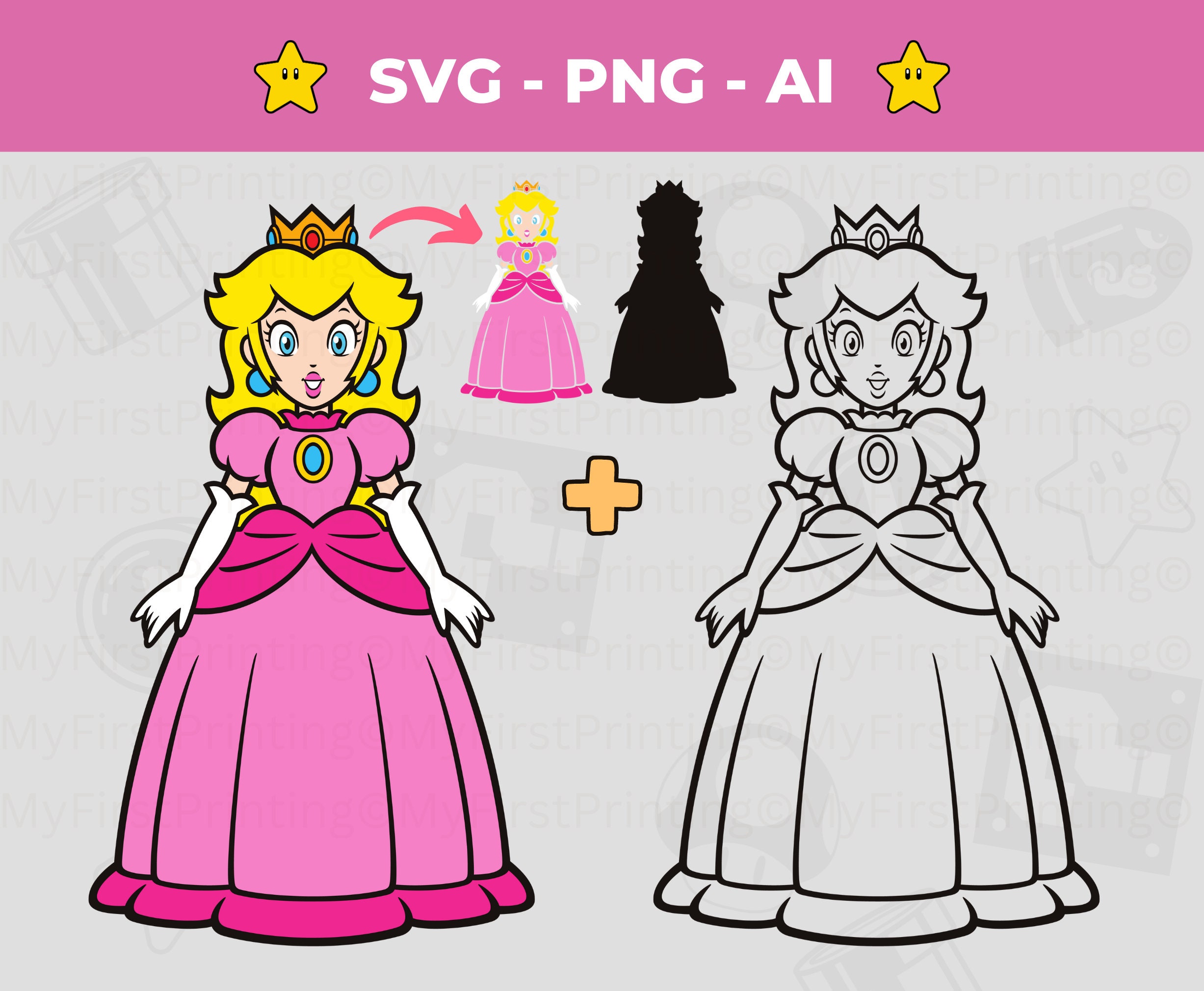Princess Peach SVG: Super Mario Layered File for Cricut (instant