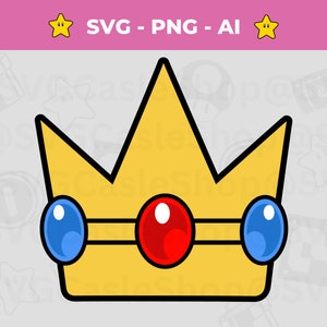 Princess Peach SVG Clip Art Crown SVG, Ready-to-Print Cricut and PNG Files, Printable Princess Peach png, Super Mario png, Instant Download