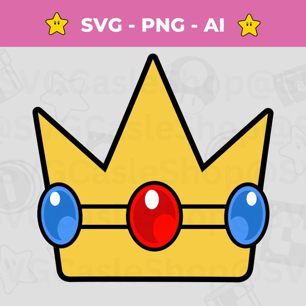 Princesse Peach SVG Clip Art Couronne SVG, fichiers Cricut et PNG prêts à imprimer, imprimable Princess Peach png, Super Mario png, téléchargement immédiat
