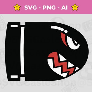 Cyfrowy Banzai Bill SVG z gry Super Mario, projekt PNG, plik Bullet Bill Cut do natychmiastowego pobrania dla Silhouette, Cricut i Crafting