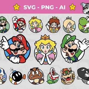 Mario Icons Clipart SVG-Bundle - 16 Super Mario Charaktere - Sofortiger Download Schnittdatei - Mario Brothers svg png - Crown svg