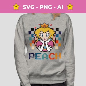 Digitale Retro Prinzessin Peach PNG Sublimation, Mario Familienurlaub Sammlung, Anpassen Geschenk svg, Vintage png, Instant Download