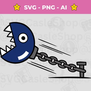 Mario SVG KETTE CHOMP, druckfertige Cricut und PNG Dateien, druckbare Super Mario Png, Mario Charakter svg, Instant Download
