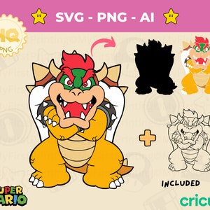 Digital Bowser svg, Super Mario Personagem png, Bowser png, Silhueta, Cricut Cut File, Super Mario brothers svg, Download instantâneo