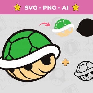 Cyfrowa skorupa Mario Koopa, plik wektorowy postaci Mario, Super Mario svg, warstwowy SVG dla Cricut i Silhouette, natychmiastowe pobranie