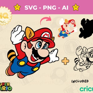 Cyfrowy Mario SVG, plik Cricut Cut, gra Raccoon Super Mario Bros - postać Mario Brothers SVG - natychmiastowe pobranie