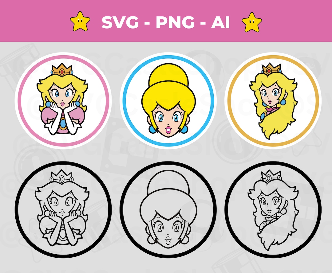 Digital Princess Peach SVG PNG Logo Mario Bundle, Instant Download