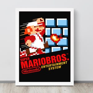 Retro Super Mario Bros 1 Art Print - PNG Digital Video Game Print - Size A3 & A4 - Classic Gaming Super Mario Bros - INSTANT DOWNLOAD
