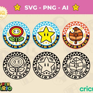 Mario svg Abzeichen - 6 Kart Cut Files für Cricut - Kids Craft Adventure - Instant Download