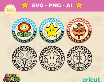 マリオSVGバッジ - Cricut用カートカットファイル6個 - キッズクラフト